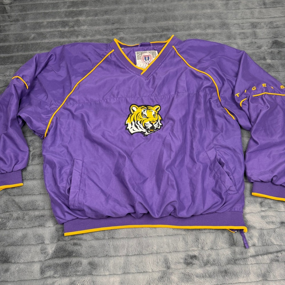 Genuine Stuff LSU Tigers Windbreaker Pullover V-Neck Purple Gold Mens XL 13616